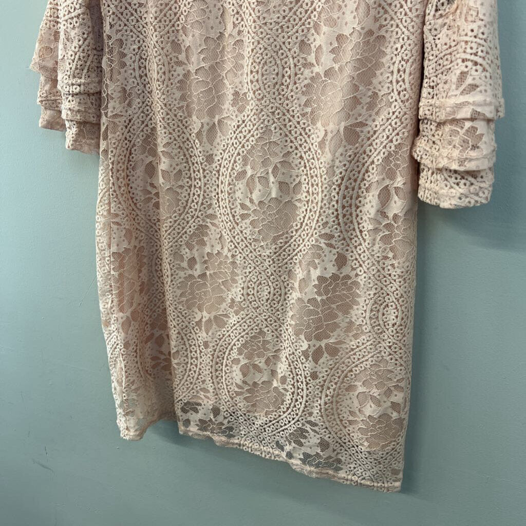 Pink Lace Long Sleeve Dress Small