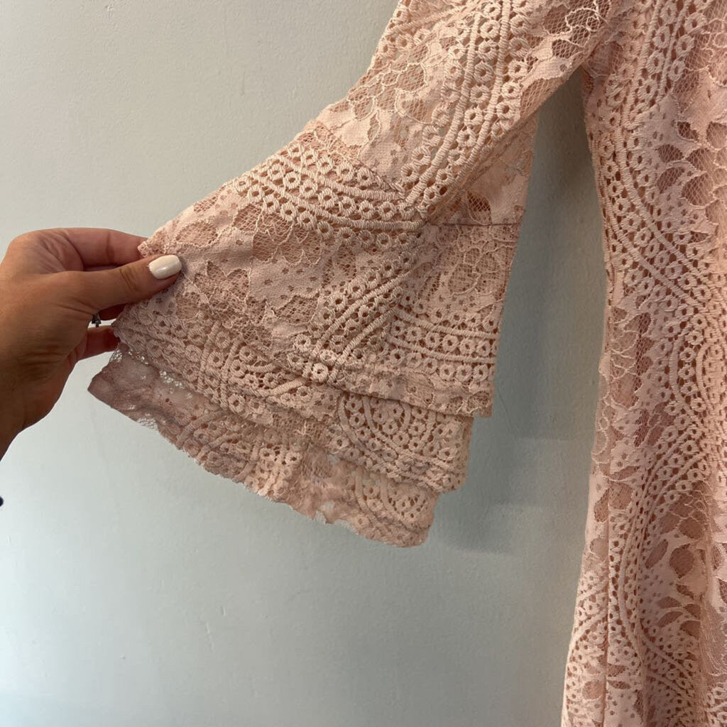 Pink Lace Long Sleeve Dress Small