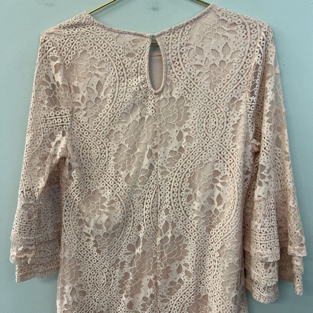 Pink Lace Long Sleeve Dress Small