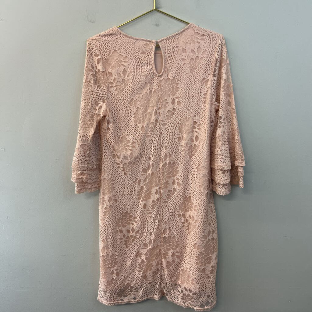 Pink Lace Long Sleeve Dress Small