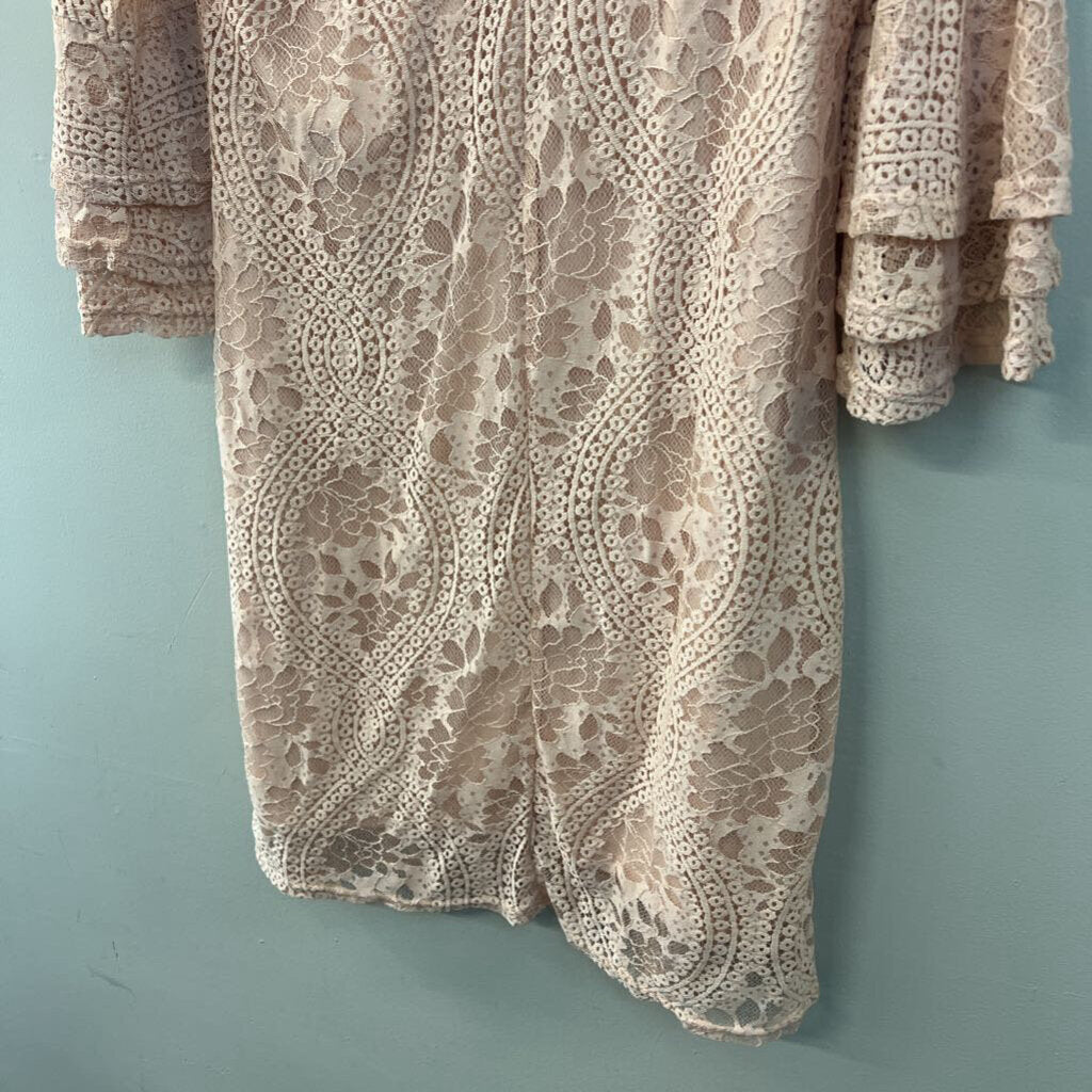 Pink Lace Long Sleeve Dress Small
