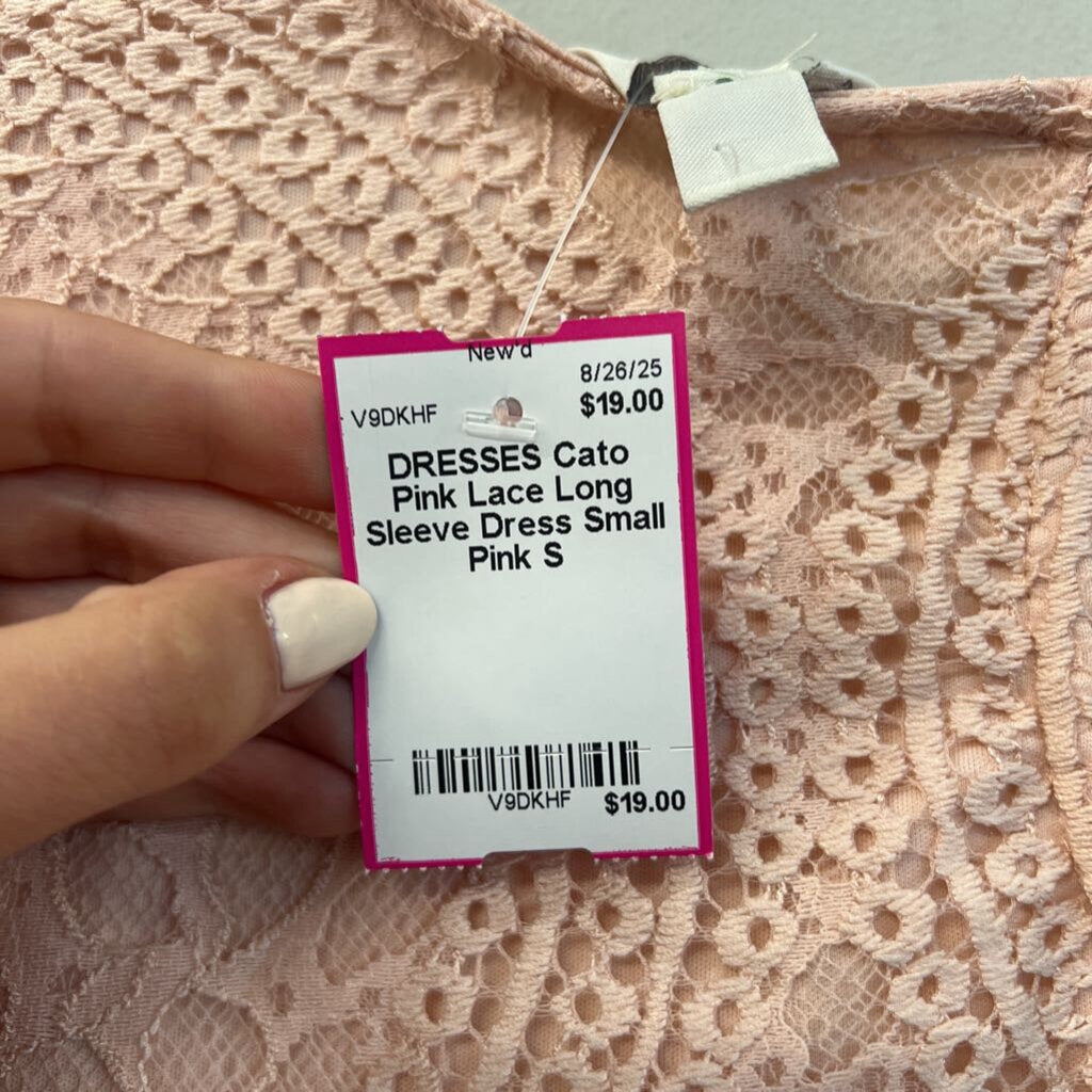 Pink Lace Long Sleeve Dress Small