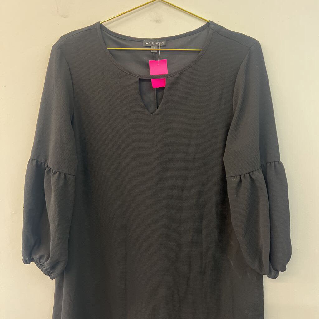 As U Wish Black Textured Long Sleeve Dress Large