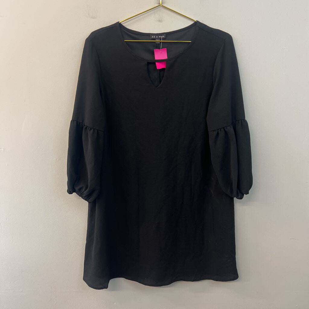 As U Wish Black Textured Long Sleeve Dress Large