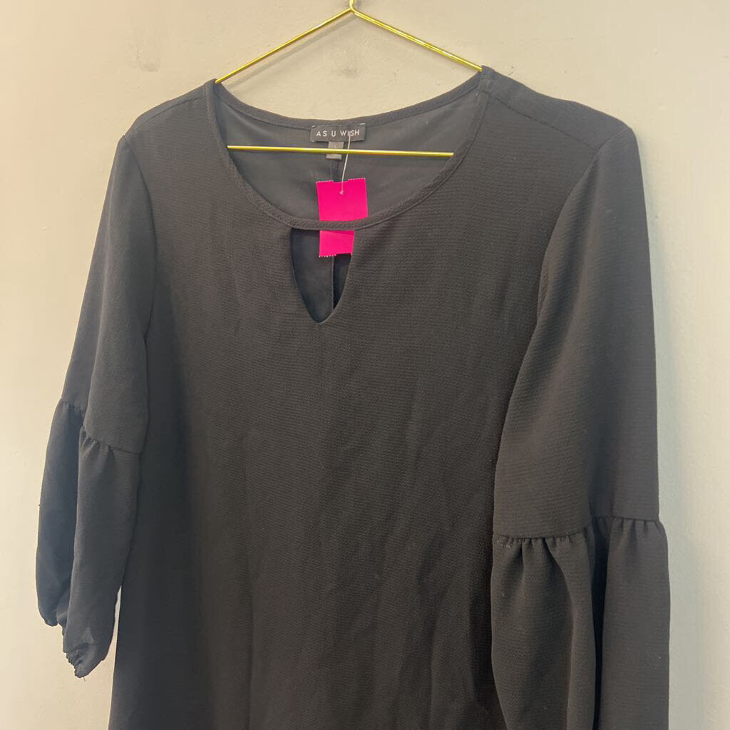 As U Wish Black Textured Long Sleeve Dress Large