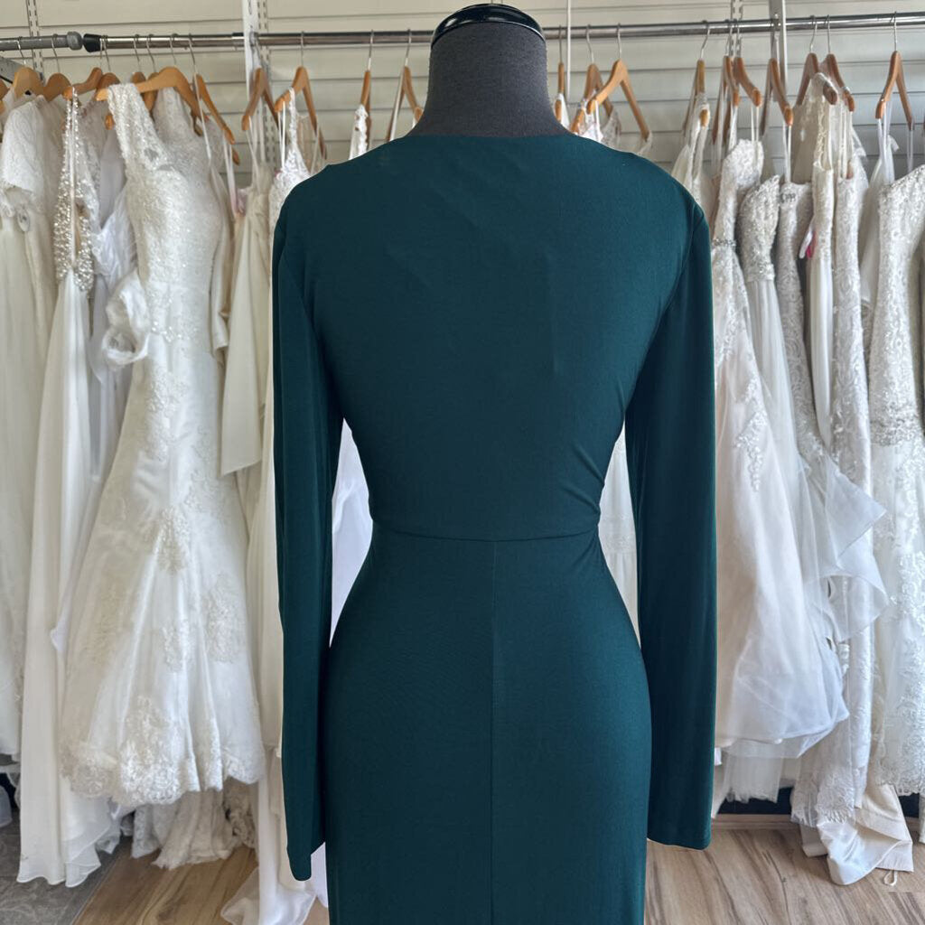 Connected Apparel Green Long Sleeve Ruched Long Formal Dress 6