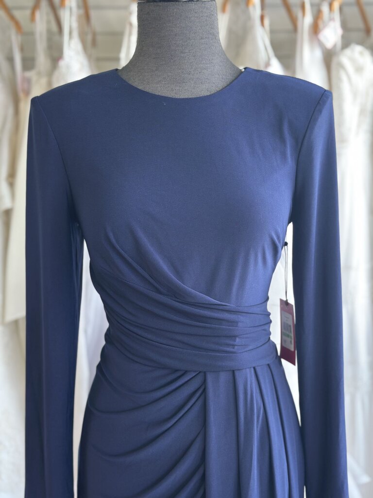 Vince Camuto Navy Long Sleeve Ruched Long Formal Dress 8