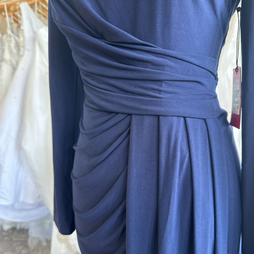 Vince Camuto Navy Long Sleeve Ruched Long Formal Dress 8