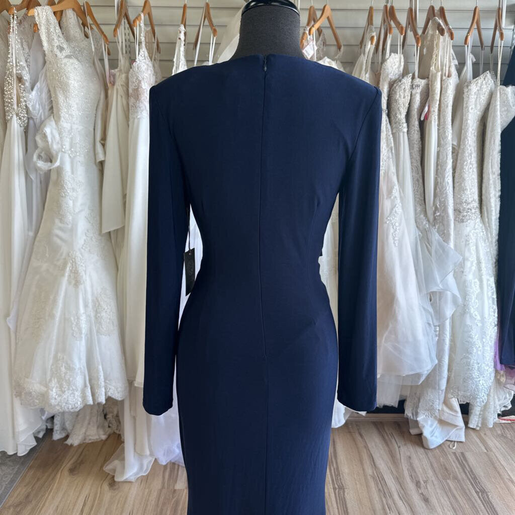 Vince Camuto Navy Long Sleeve Ruched Long Formal Dress 8
