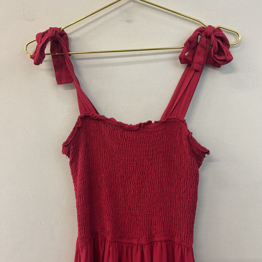 Zesica Red Smocked Top Tie Strap Maxi Dress Medium