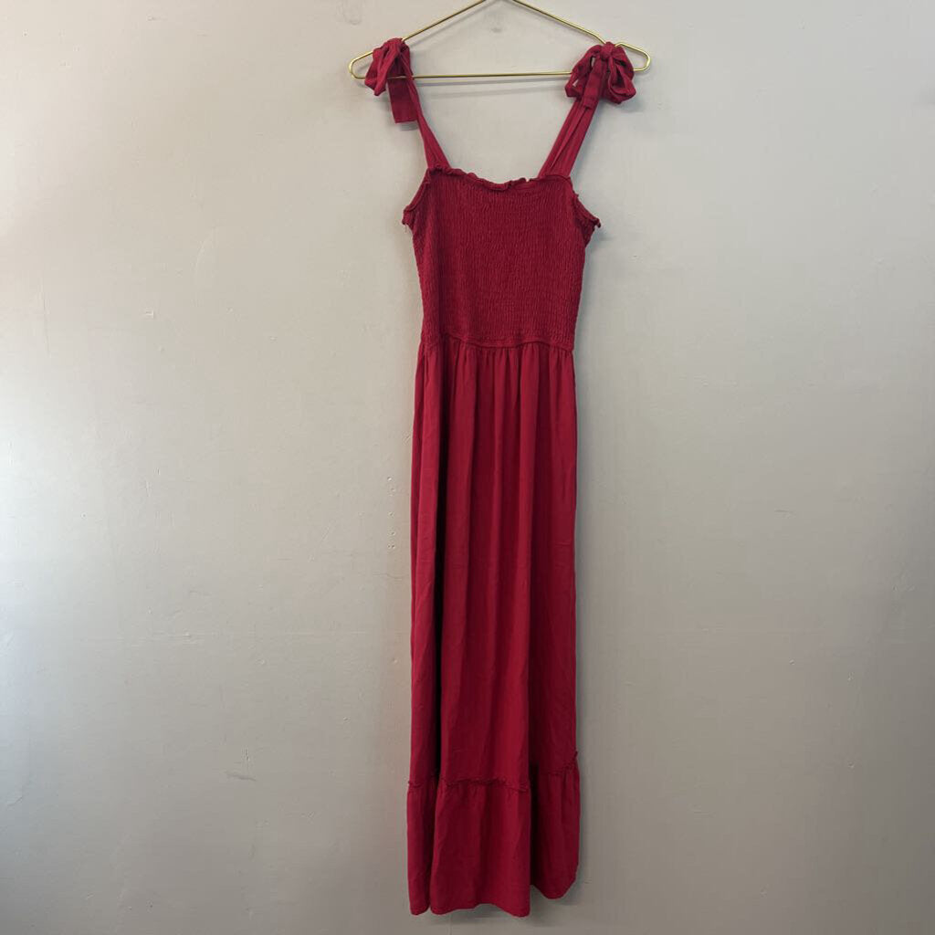 Zesica Red Smocked Top Tie Strap Maxi Dress Medium