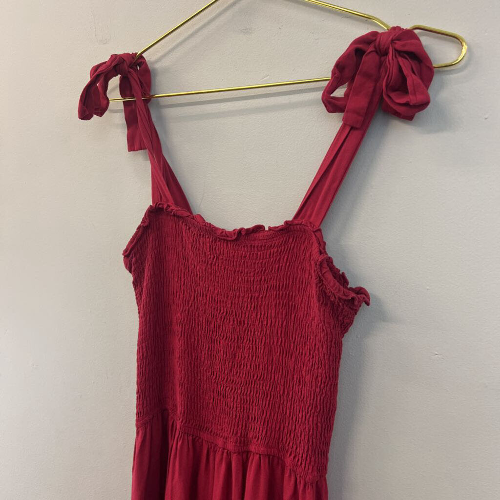 Zesica Red Smocked Top Tie Strap Maxi Dress Medium