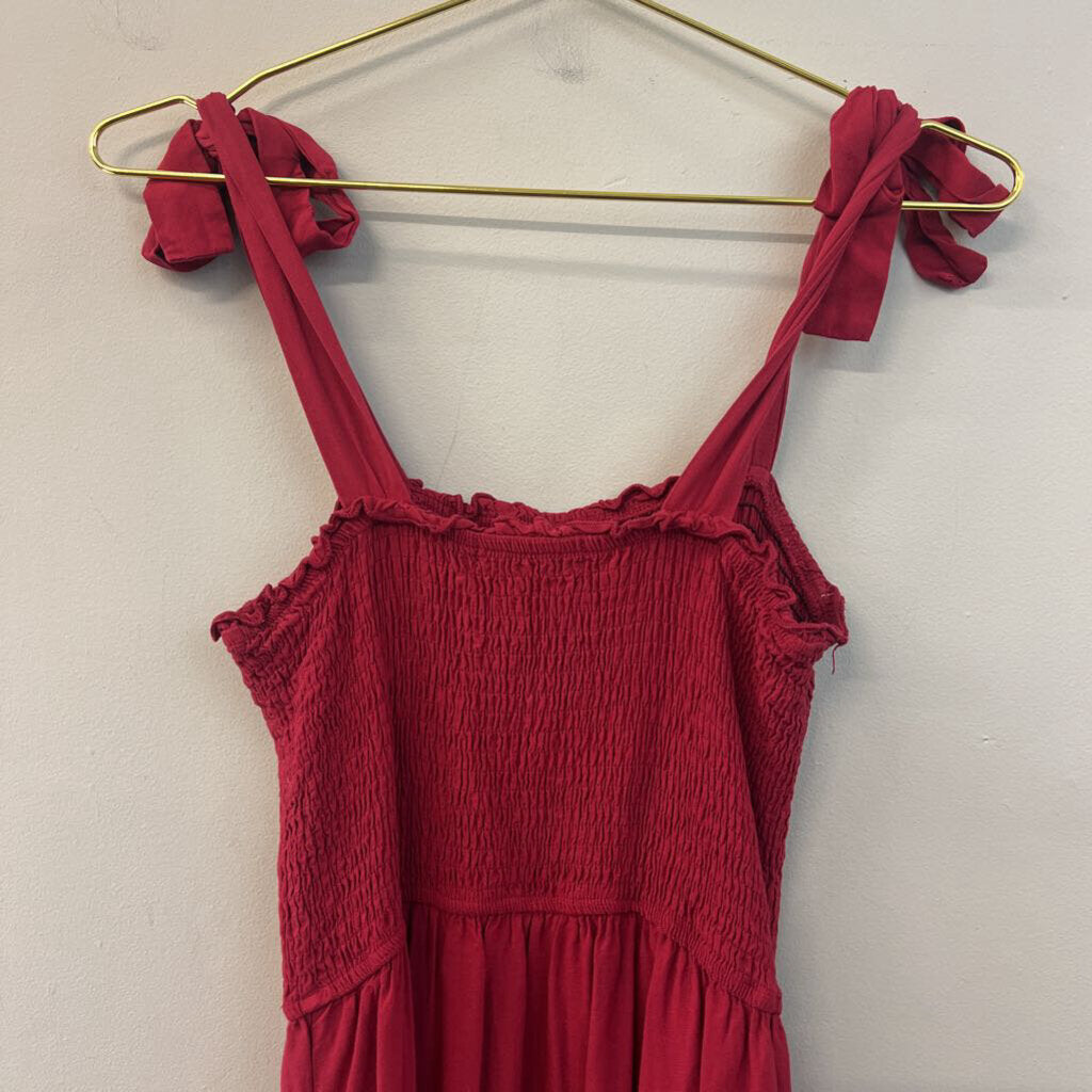 Zesica Red Smocked Top Tie Strap Maxi Dress Medium