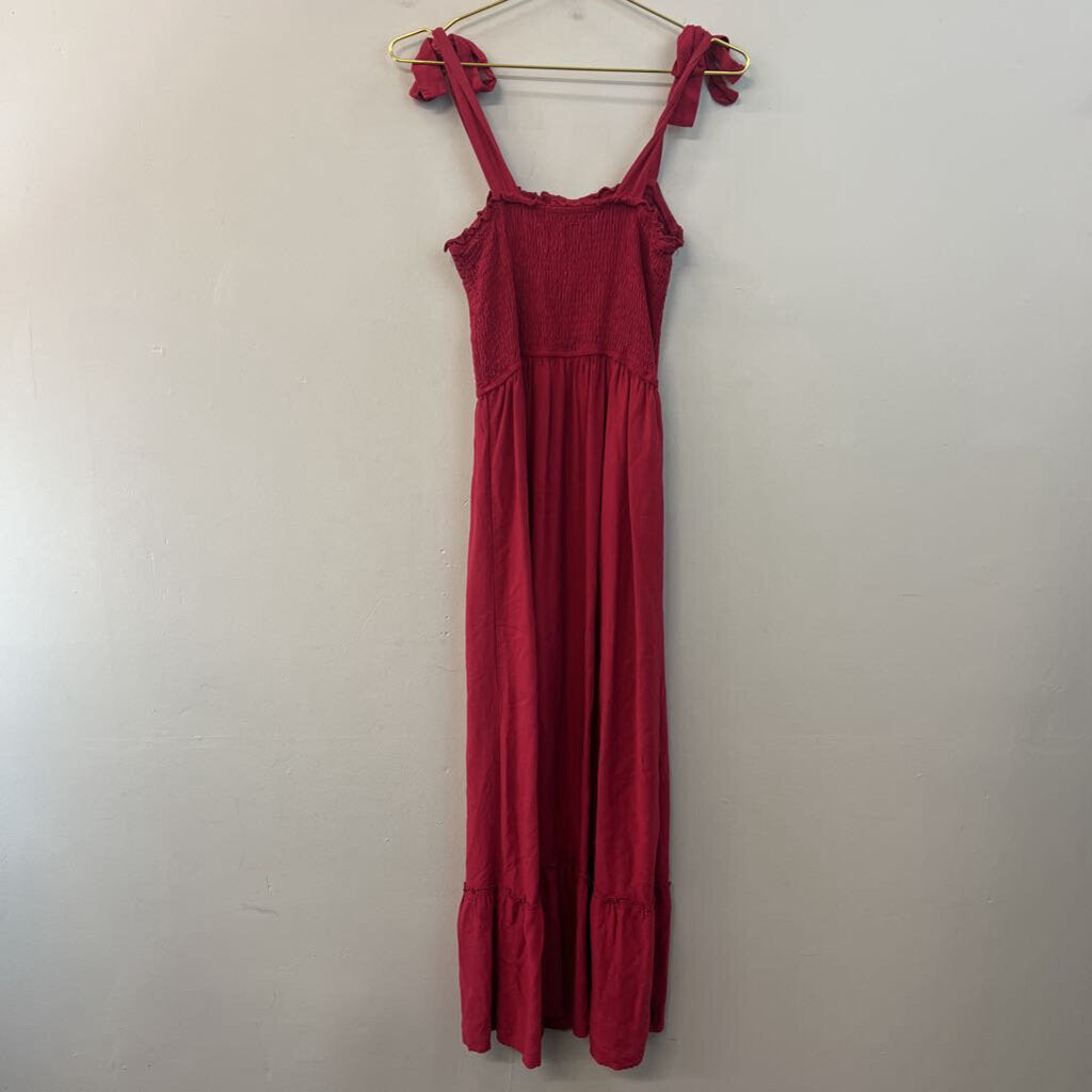 Zesica Red Smocked Top Tie Strap Maxi Dress Medium