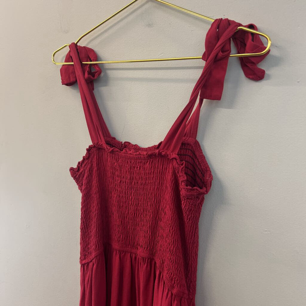 Zesica Red Smocked Top Tie Strap Maxi Dress Medium