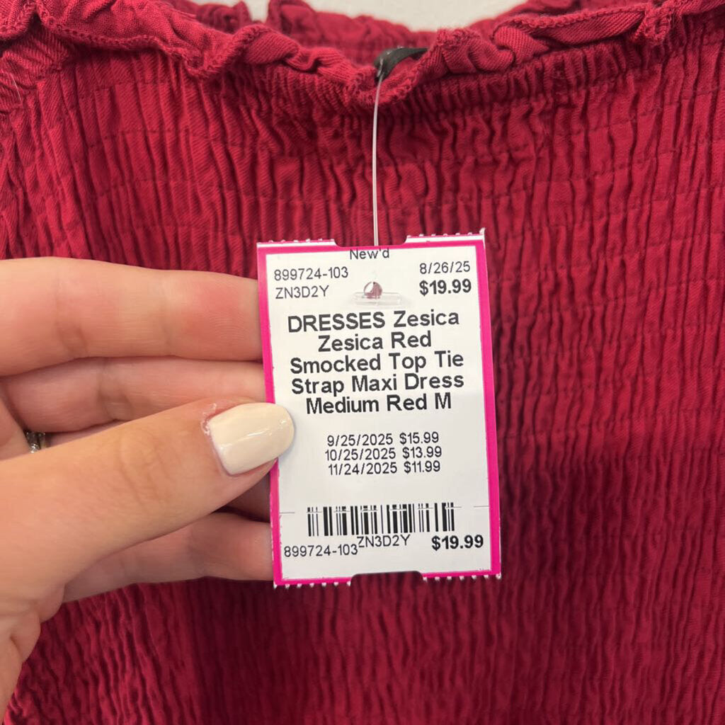 Zesica Red Smocked Top Tie Strap Maxi Dress Medium