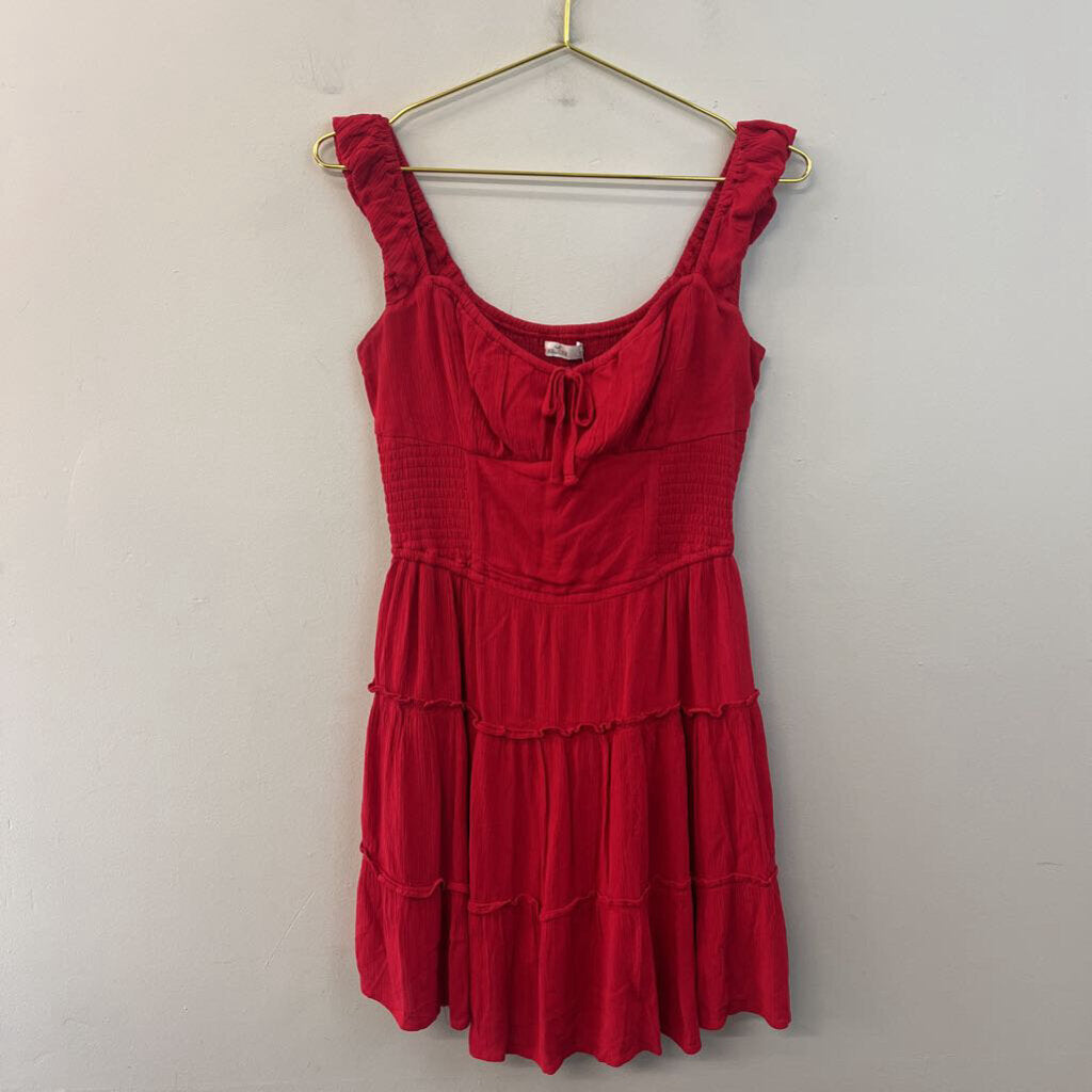 Hollister Red Smoked Detail Tired Skirt Dress Medium