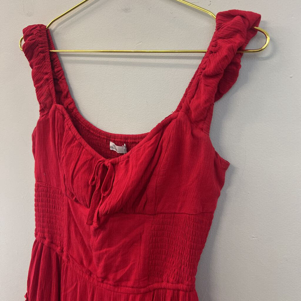 Hollister Red Smoked Detail Tired Skirt Dress Medium