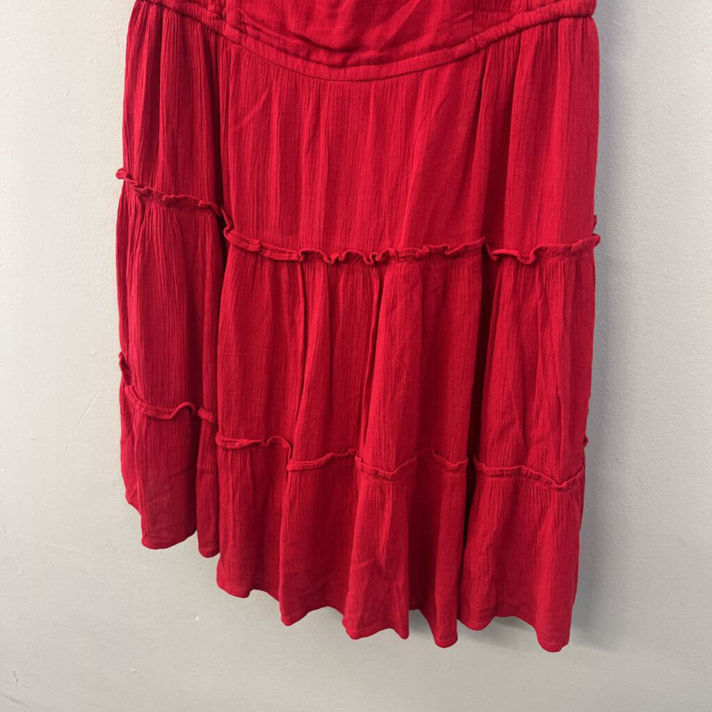 Hollister Red Smoked Detail Tired Skirt Dress Medium