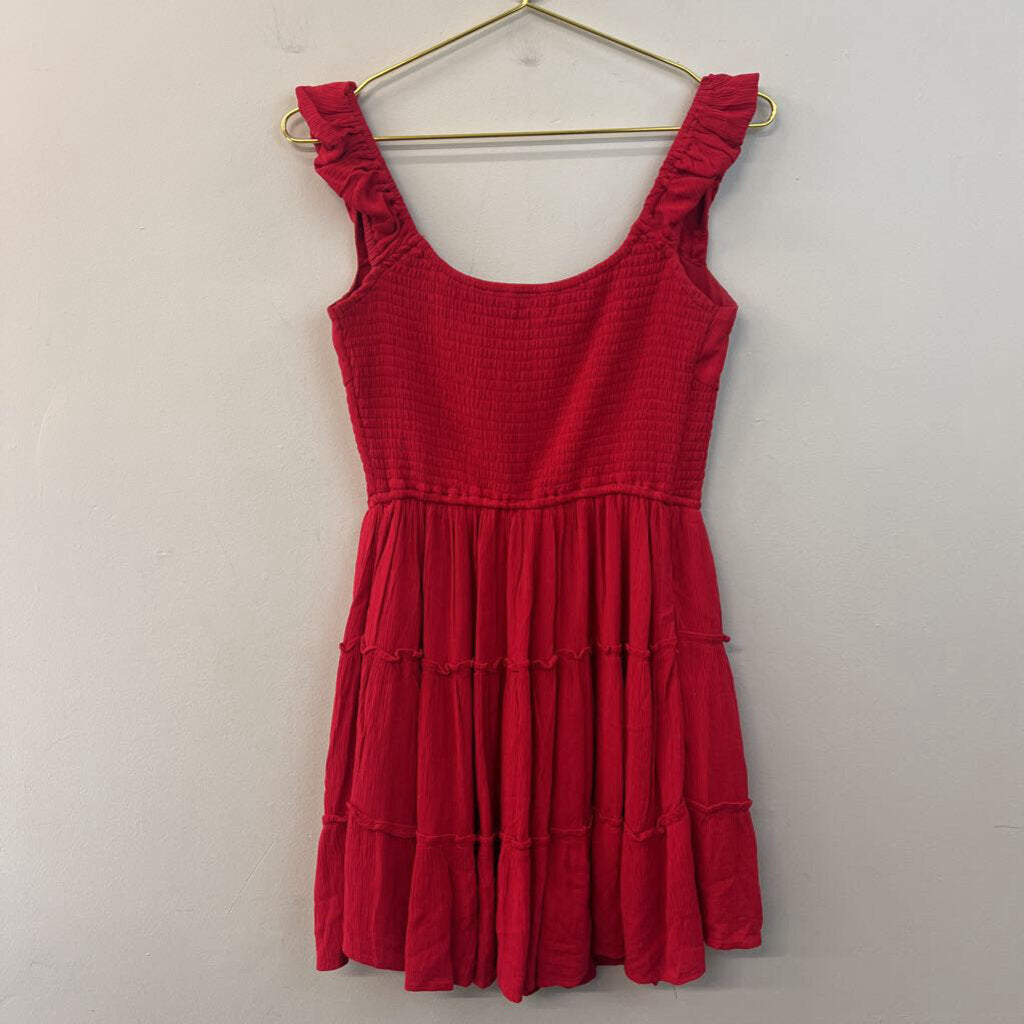Hollister Red Smoked Detail Tired Skirt Dress Medium