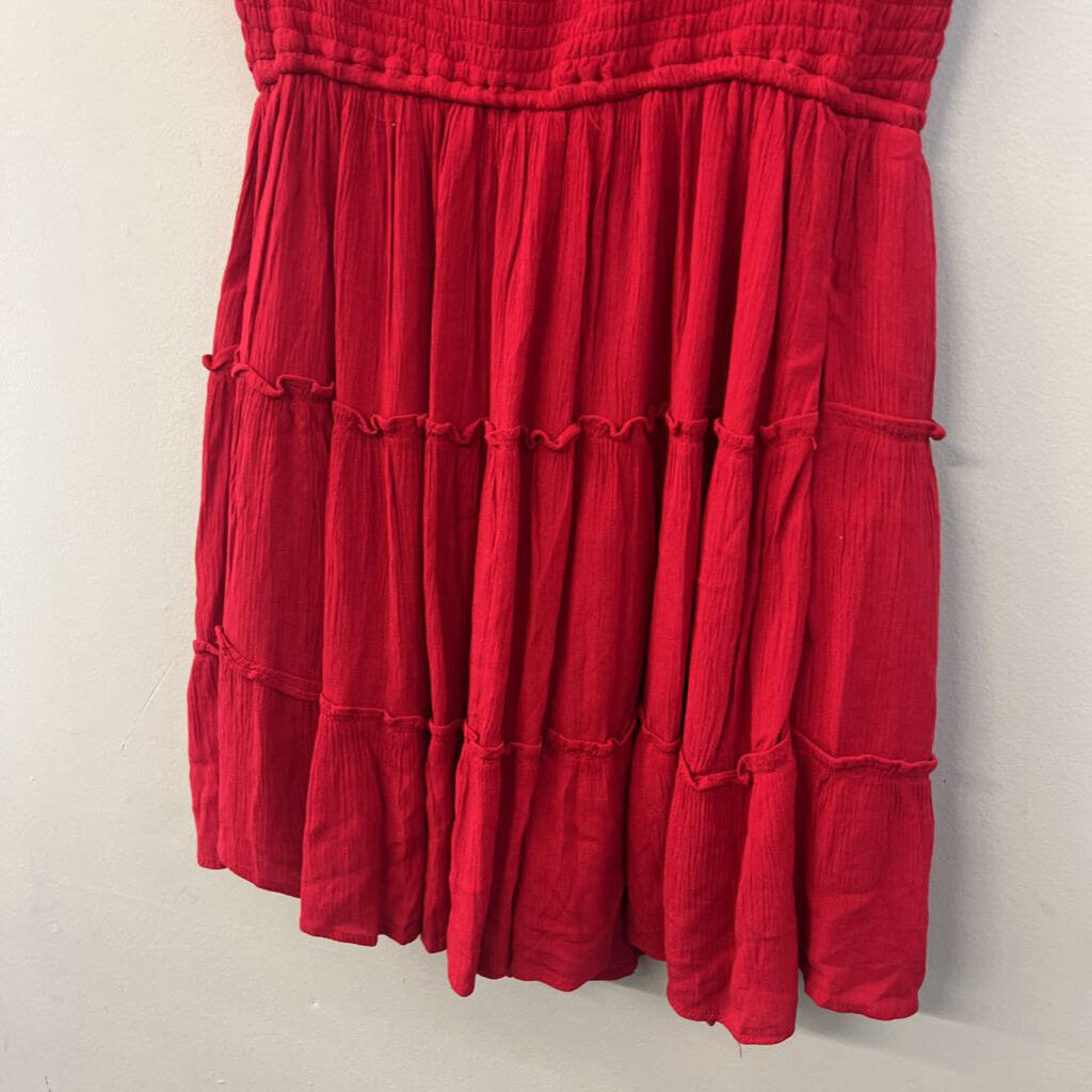 Hollister Red Smoked Detail Tired Skirt Dress Medium