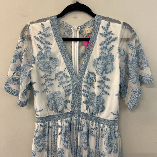 Altar'd State White/ Blue Embroidered Short Sleeve Maxi Dress Medium