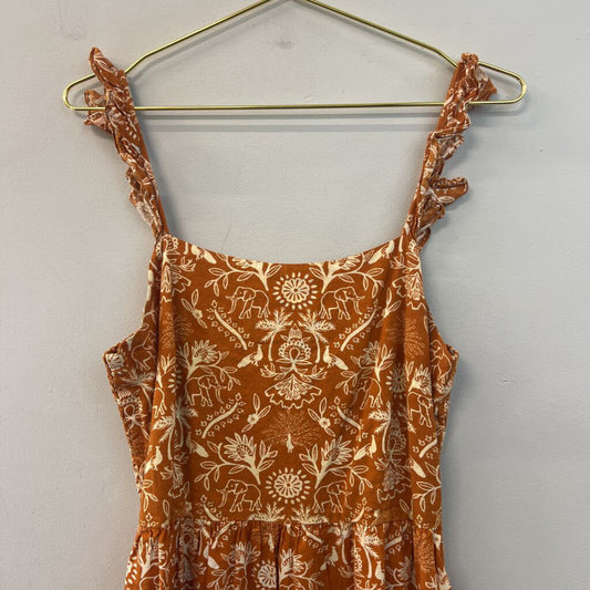 Mata Traders Orange/ Cream Print Maxi Dress Small