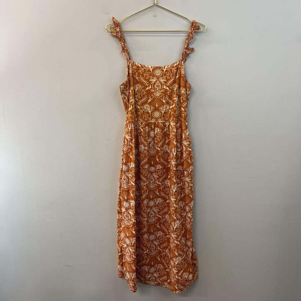 Mata Traders Orange/ Cream Print Maxi Dress Small