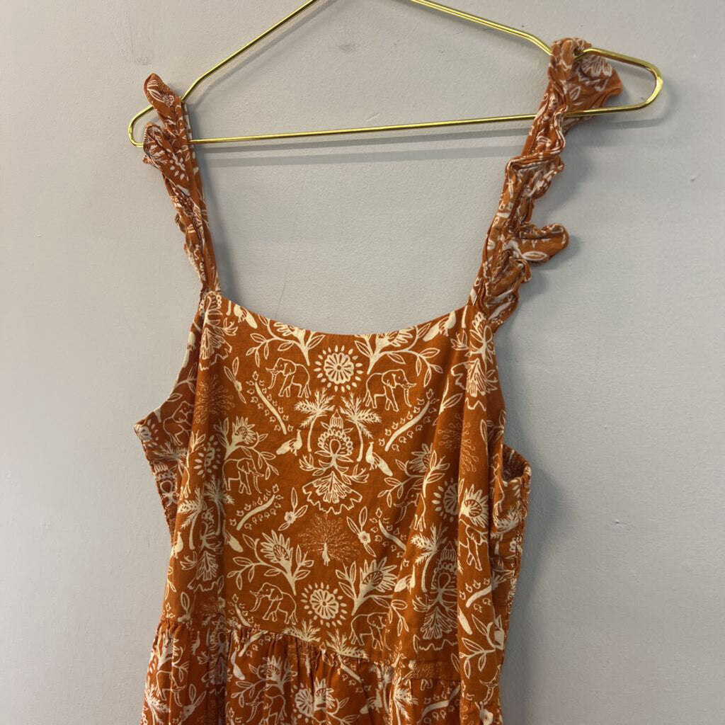 Mata Traders Orange/ Cream Print Maxi Dress Small