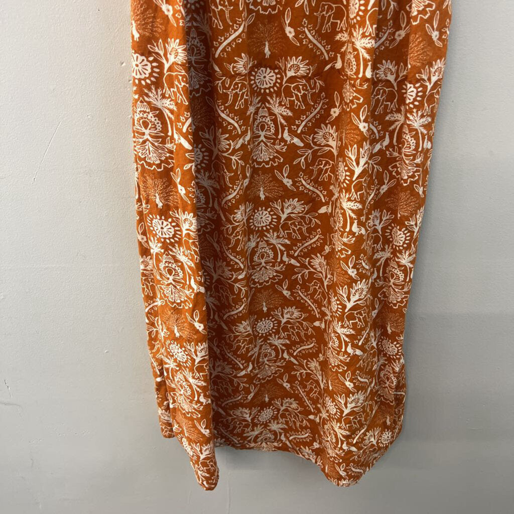 Mata Traders Orange/ Cream Print Maxi Dress Small