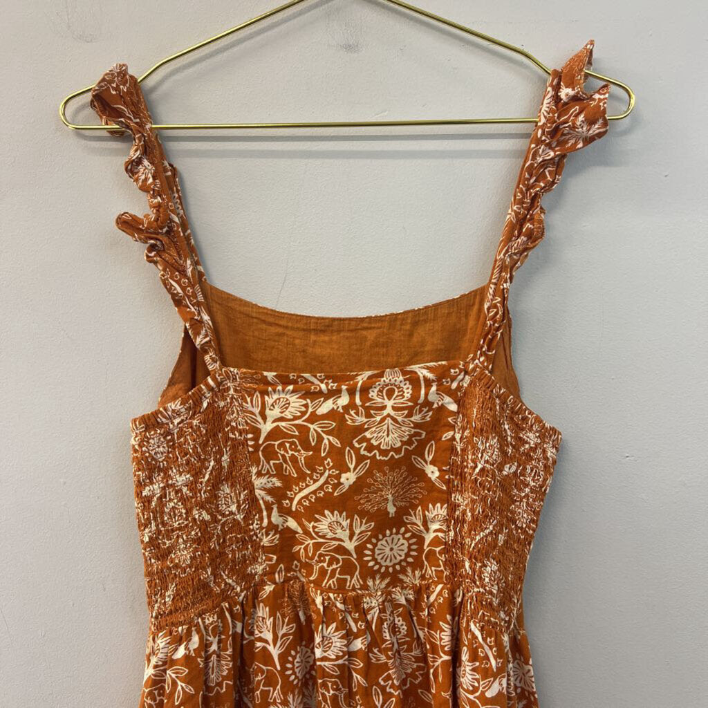 Mata Traders Orange/ Cream Print Maxi Dress Small