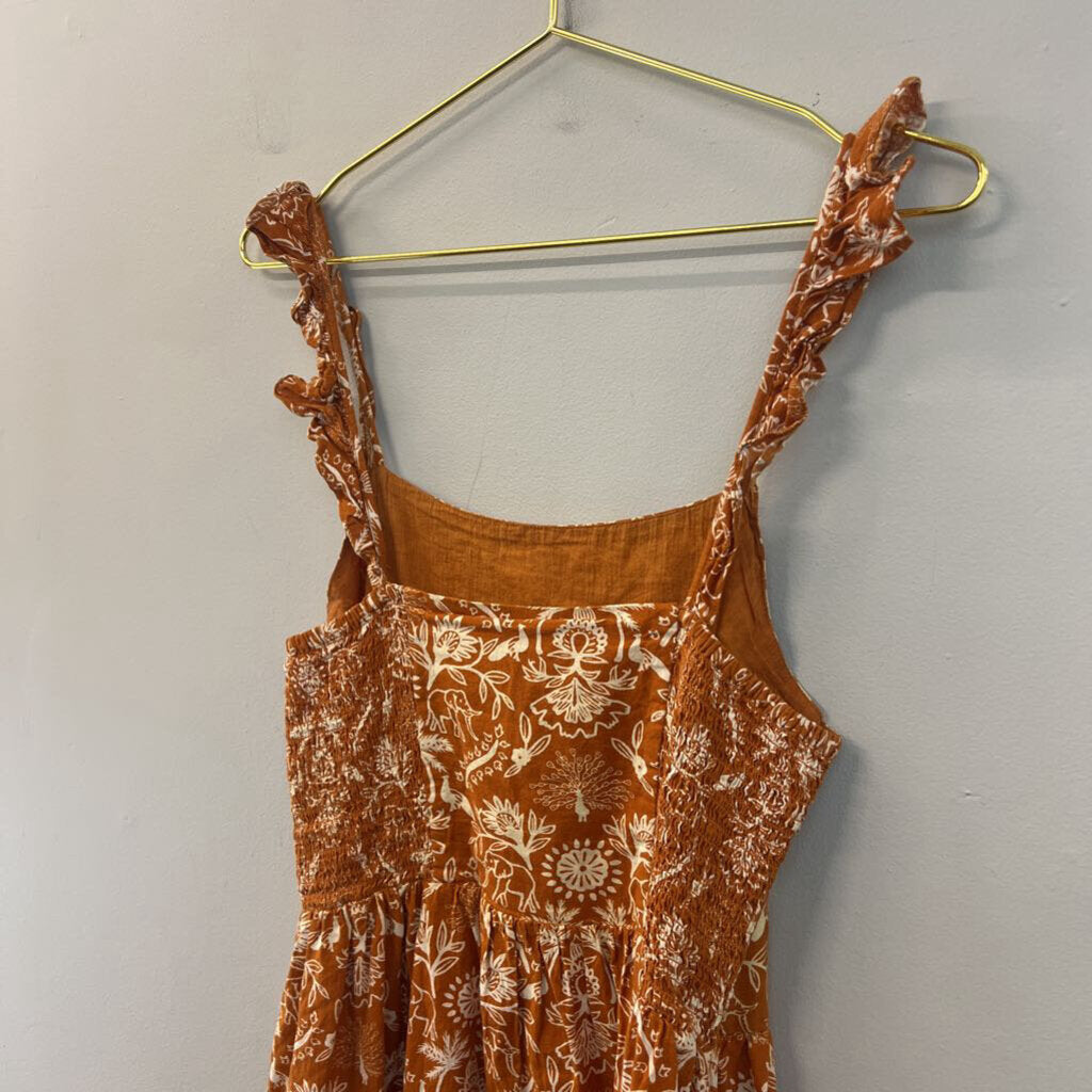 Mata Traders Orange/ Cream Print Maxi Dress Small
