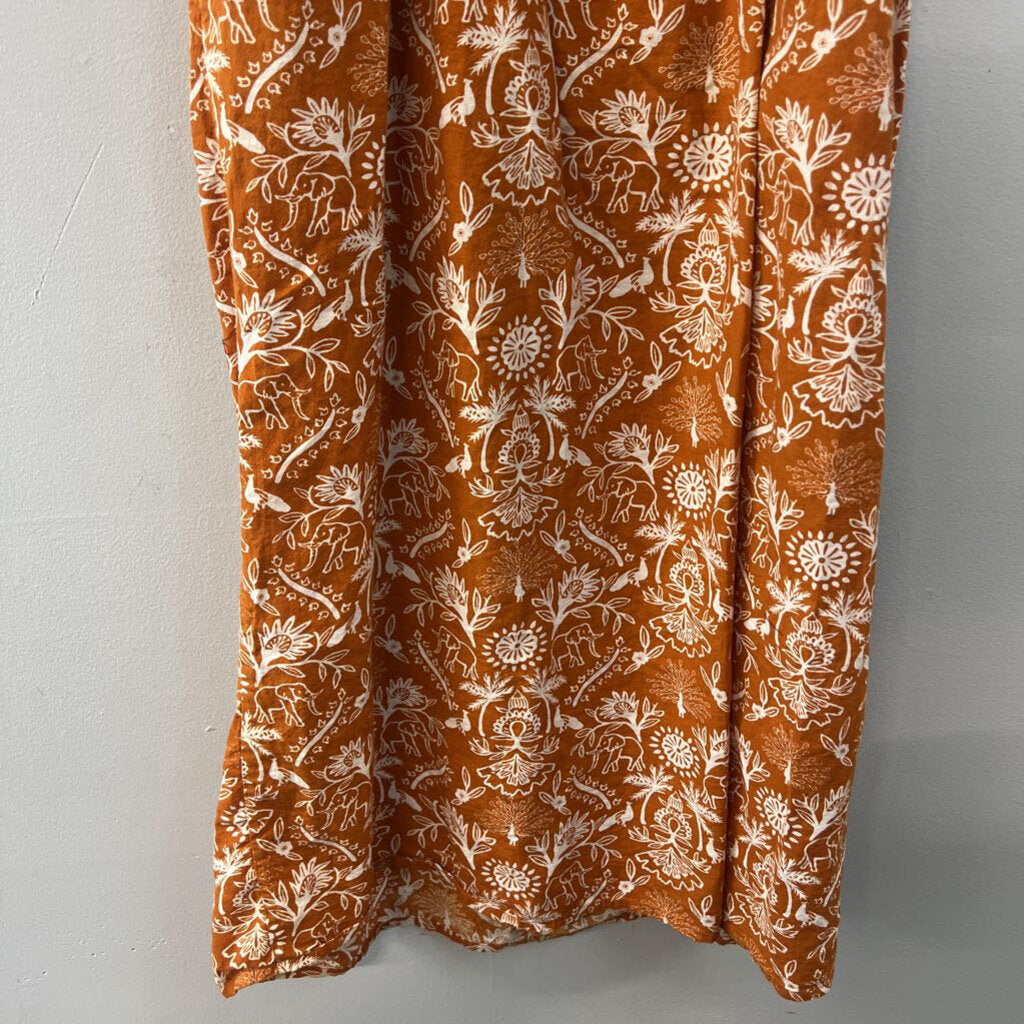 Mata Traders Orange/ Cream Print Maxi Dress Small