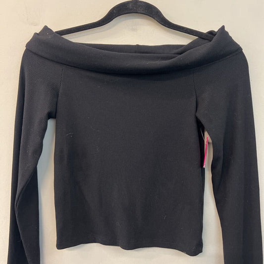 American Eagle Black Ribbed Cropped Long Sleeve Off Shoulder Top Small