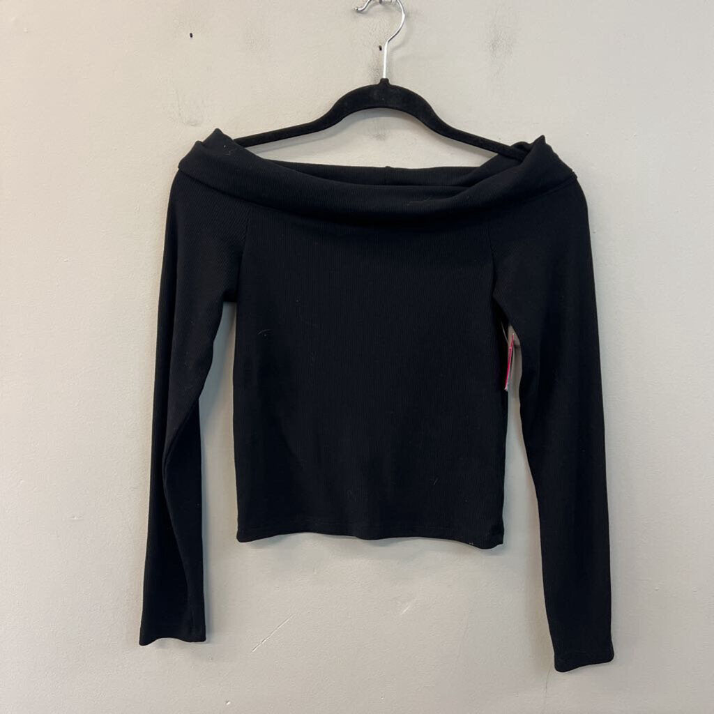 American Eagle Black Ribbed Cropped Long Sleeve Off Shoulder Top Small