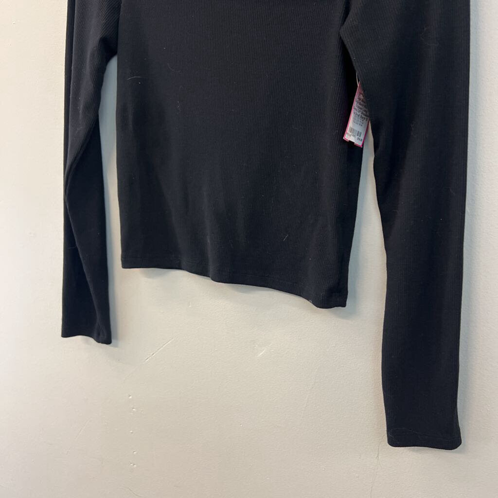 American Eagle Black Ribbed Cropped Long Sleeve Off Shoulder Top Small