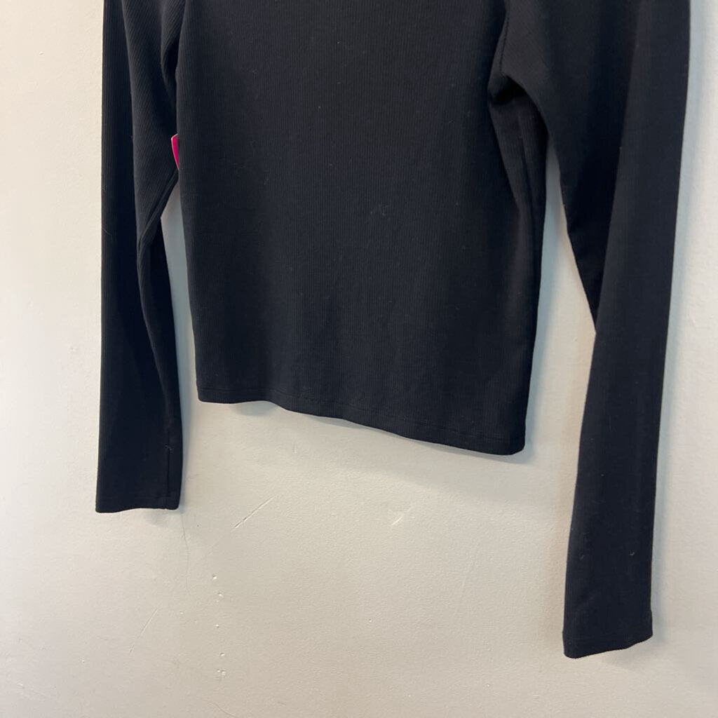 American Eagle Black Ribbed Cropped Long Sleeve Off Shoulder Top Small