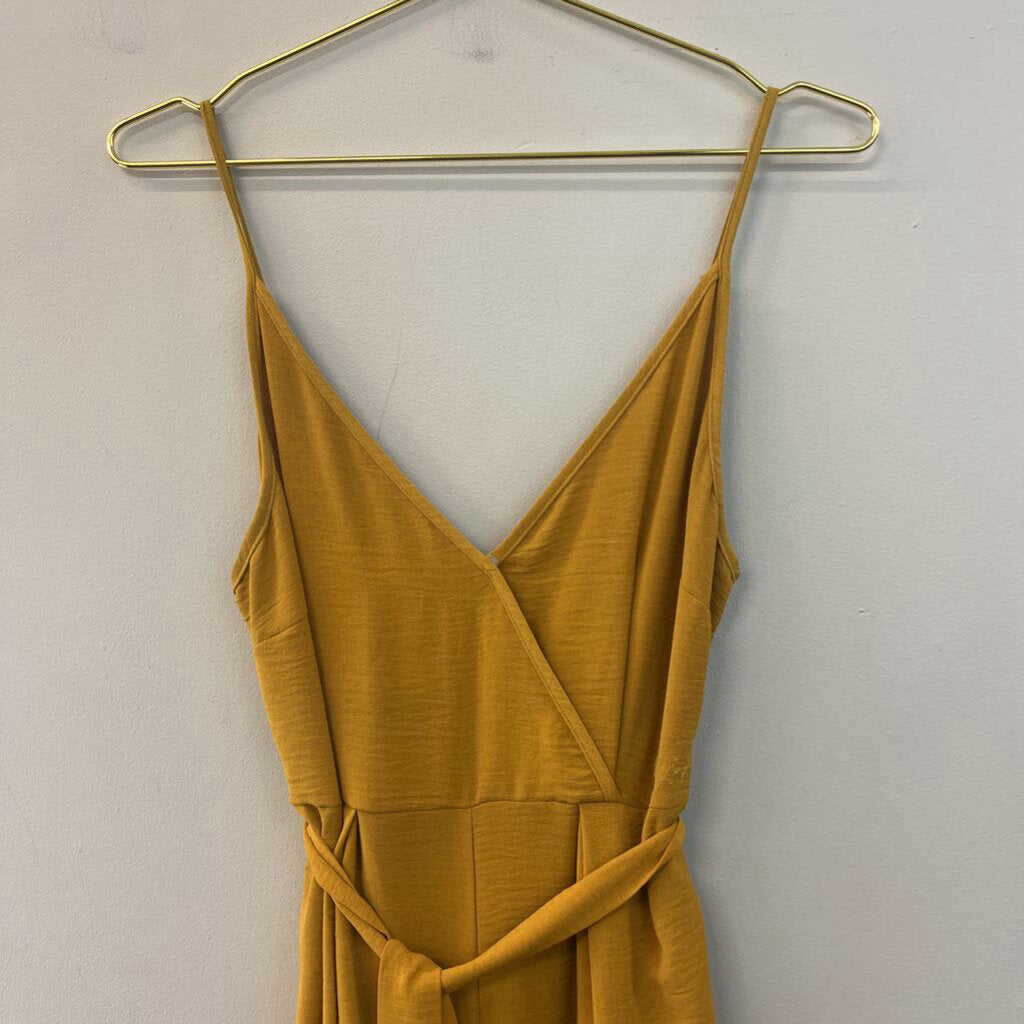 Simplee Mustard Yellow Tie Waist Jumpsuit Medium