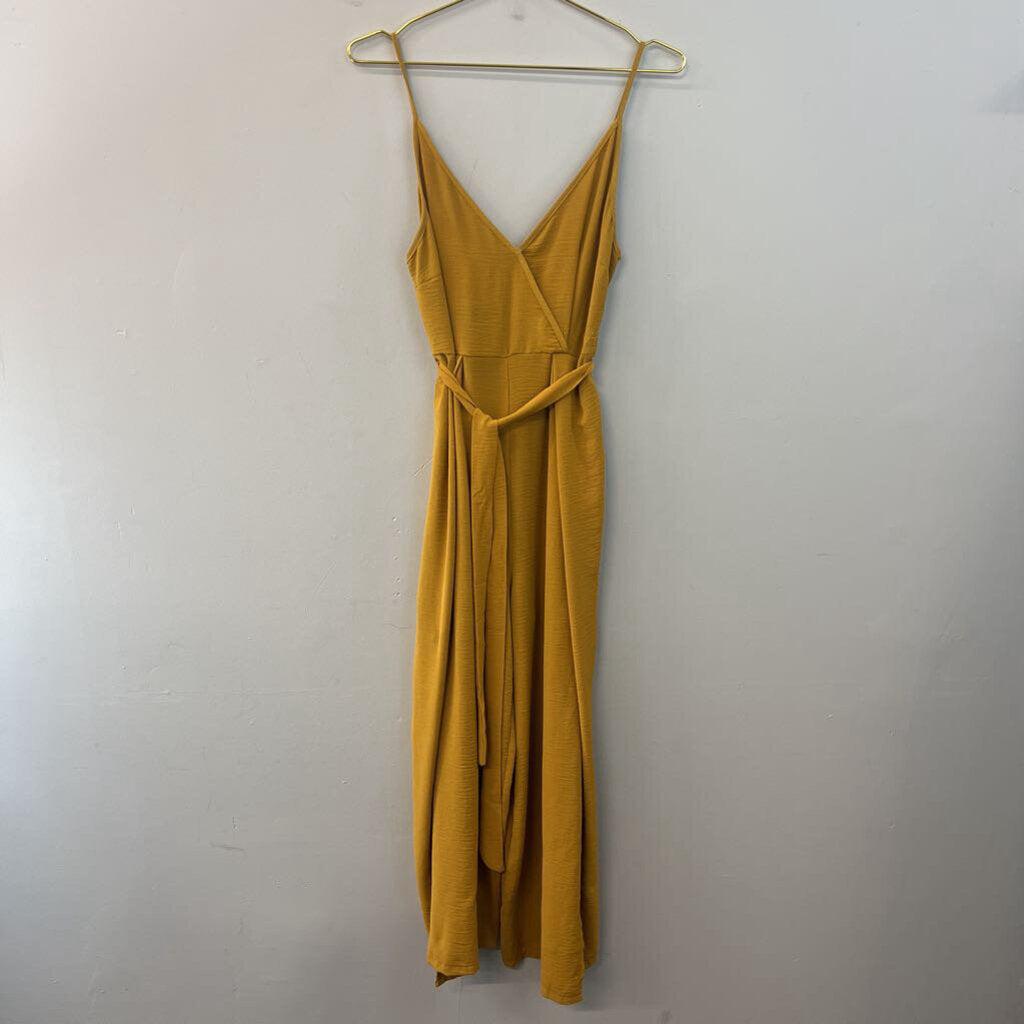 Simplee Mustard Yellow Tie Waist Jumpsuit Medium