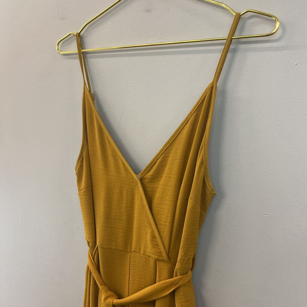 Simplee Mustard Yellow Tie Waist Jumpsuit Medium