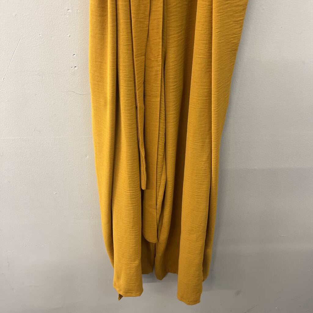 Simplee Mustard Yellow Tie Waist Jumpsuit Medium