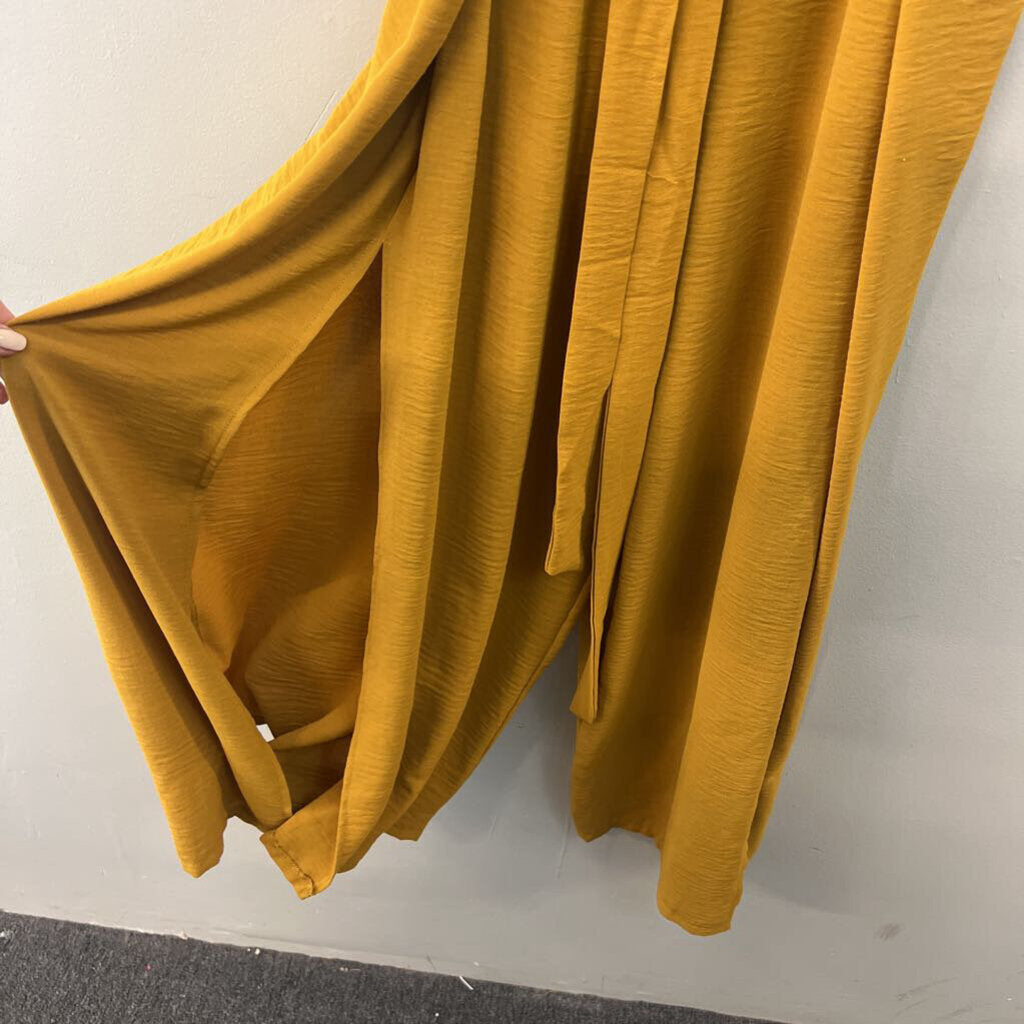Simplee Mustard Yellow Tie Waist Jumpsuit Medium