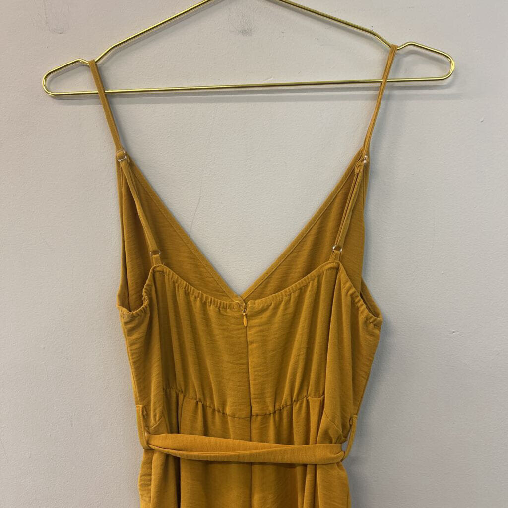Simplee Mustard Yellow Tie Waist Jumpsuit Medium