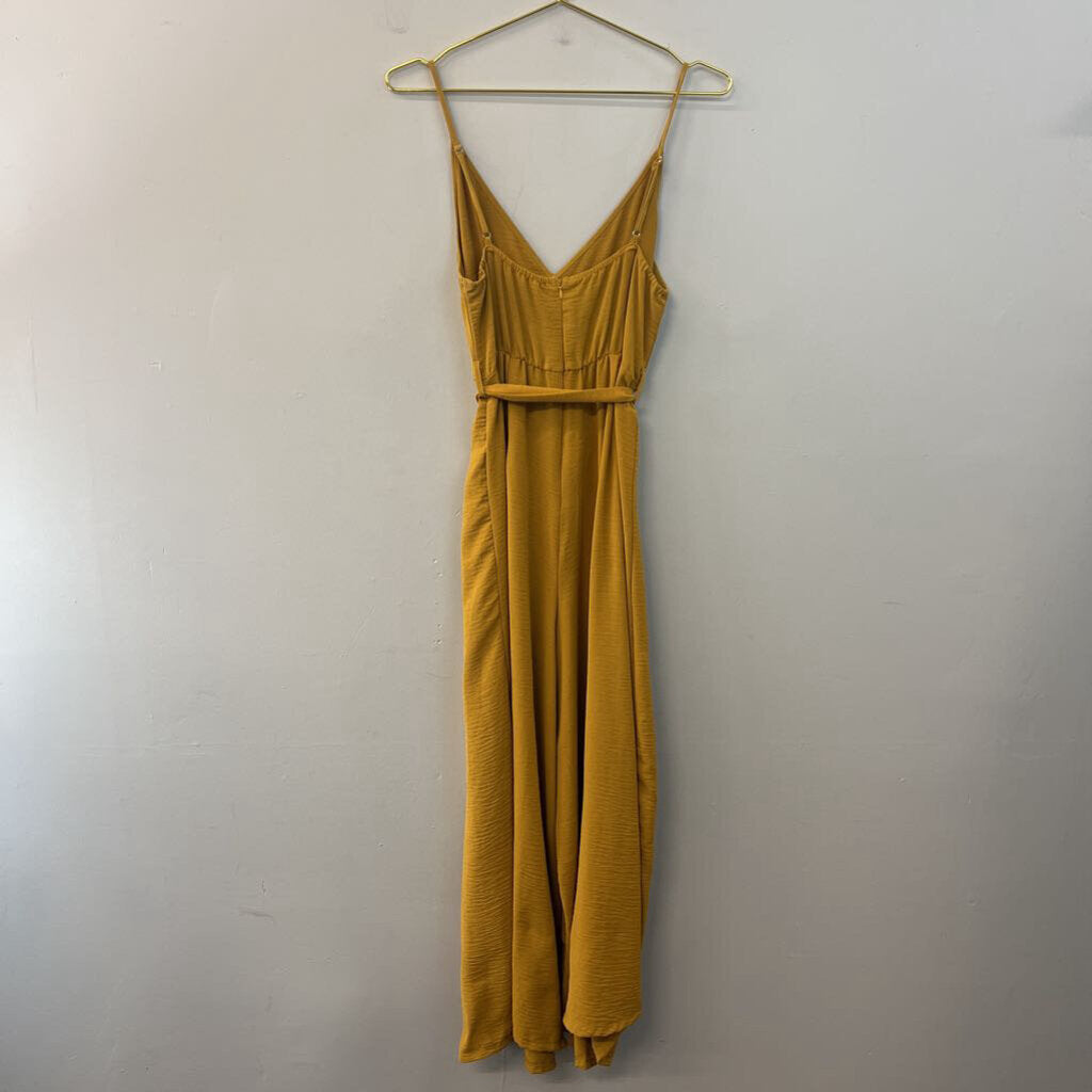 Simplee Mustard Yellow Tie Waist Jumpsuit Medium