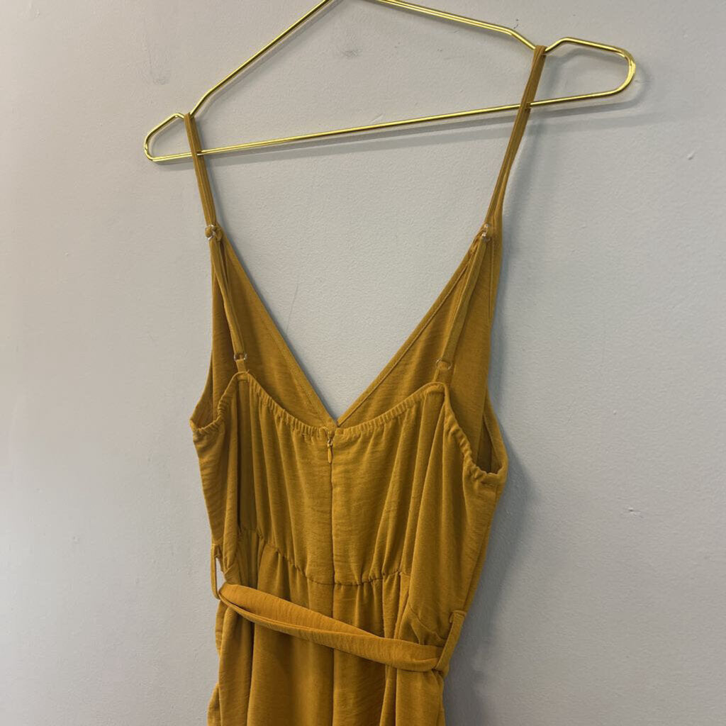 Simplee Mustard Yellow Tie Waist Jumpsuit Medium