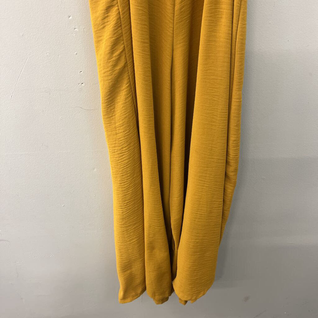 Simplee Mustard Yellow Tie Waist Jumpsuit Medium