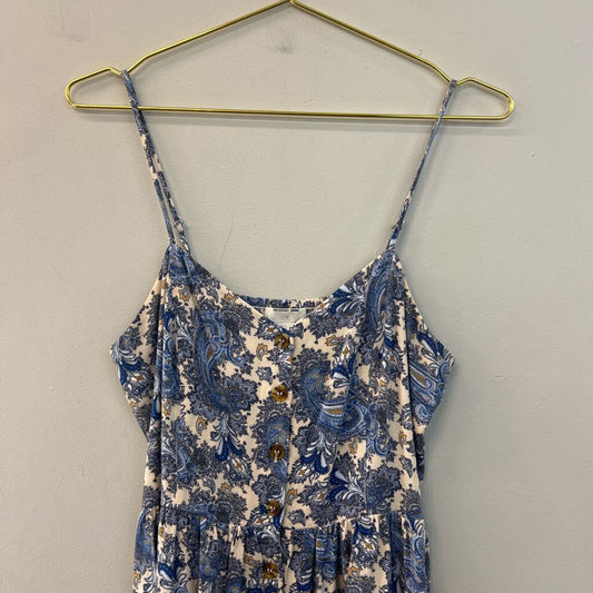 H&M Beige/ Blue Paisley Print Button Front Midi Dress 8