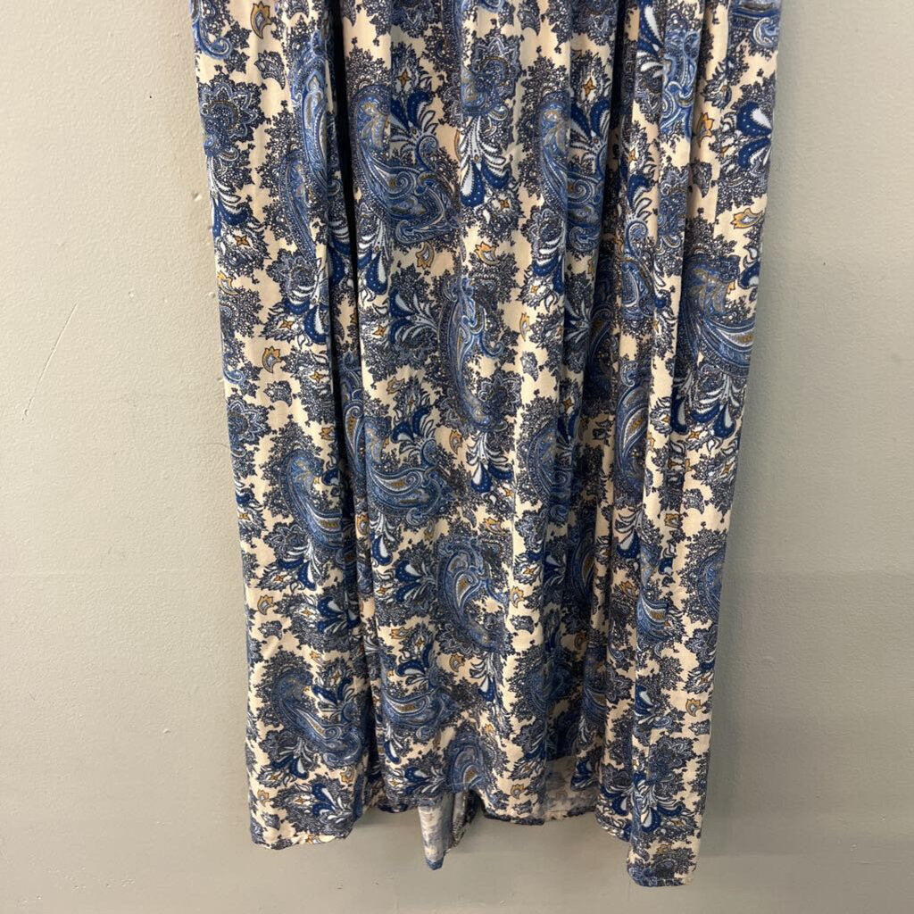 H&M Beige/ Blue Paisley Print Button Front Midi Dress 8