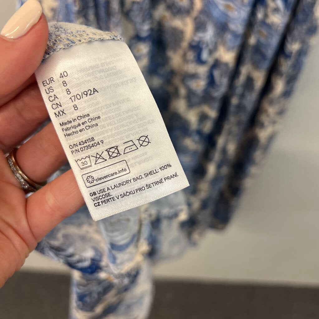 H&M Beige/ Blue Paisley Print Button Front Midi Dress 8