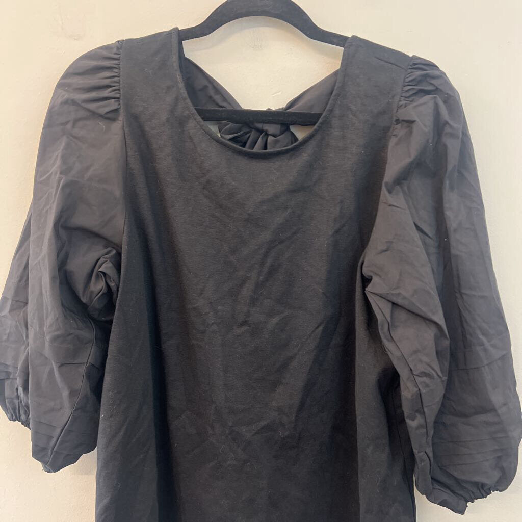 Crown and Ivy Black Puff Long Sleeve Tie Back Top Extra Large